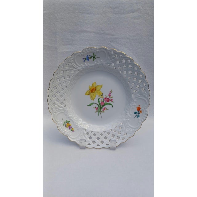 Vintage Openwork Porcelain Plate Yellow Daffodil from Meissen, 1960s For Sale - Image 11 of 11