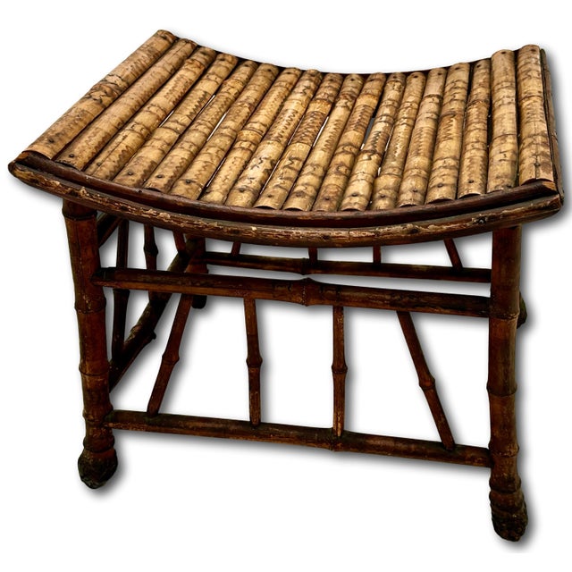 Excellent Hand Made Antique Oriental Revival Aesthetic Victorian Genuine Bamboo Footstool - Ottoman Circa 1880s For Sale - Image 13 of 18