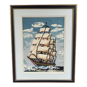 1990s Needlepoint of Old Ship