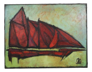 Abstract Boat, 1950s, Oil Painting on Canvas