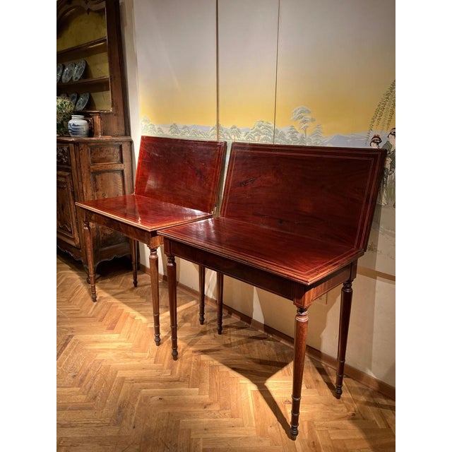 18th Century Italian Mahogany & Maple Inlaid Consoles or Folding Game Tables, Set of 2 For Sale - Image 4 of 18