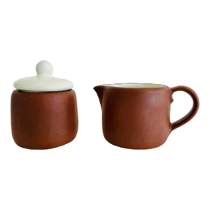 Vintage 1970s Wellfleet Pottery Umber Sugar & Creamer Set by Trevor Glucksman