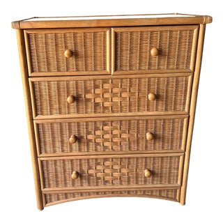 Wicker Chest of 5 Drawers For Sale