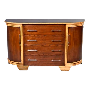 Deco Era French Bow Front Cabinet With Bamboo Accents and Lucite Hardware
