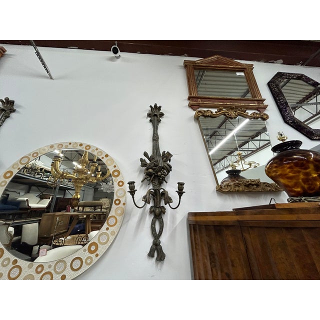 Pair of Antique French Patinated Metal Sconces For Sale - Image 11 of 12