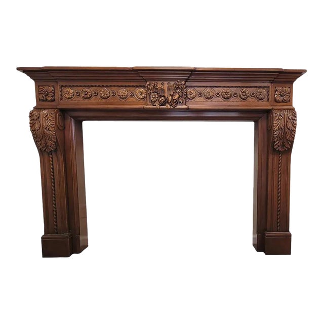 French Louis XVI Style Hand-Carved Limewood Fireplace Mantel For Sale