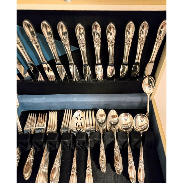 Metal Twelve Complete Five Piece Placesettings Plus Extras Nouveau Orchid Silverplate Flatware- Set of 77 For Sale - Image 7 of 14