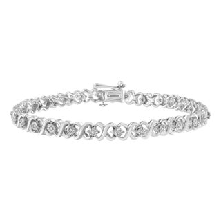 .925 Sterling Silver 1/6 Cttw Miracle Set Diamond Infinity Link and Station Tennis Bracelet (I-J Color, I3 Clarity) - 7.25 " Inches For Sale