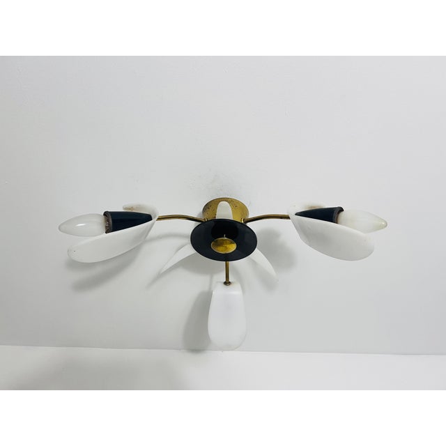 Metal Italian Midcentury Brass 3-Arm Sputnik Chandelier, 1950s For Sale - Image 7 of 11