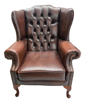 Brown Leather Wing Chair, 1980s