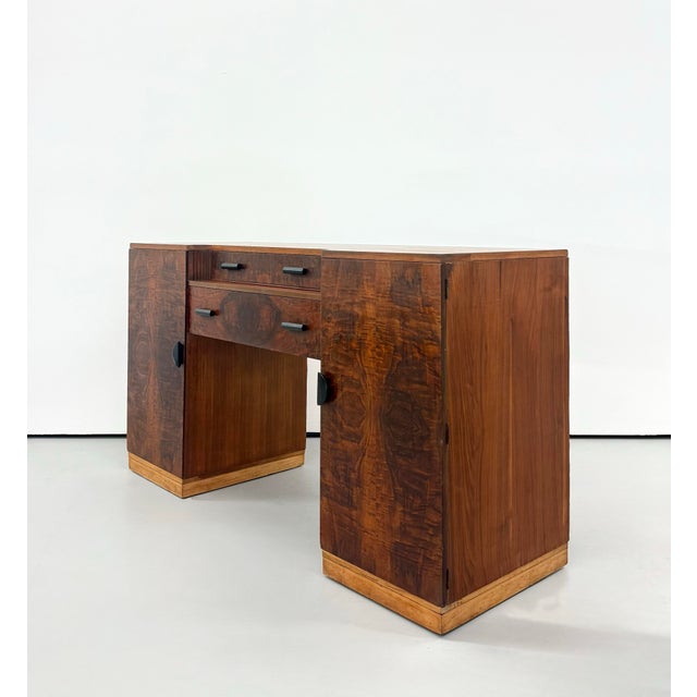 Wood Vintage Art Deco Burl Wood Pedestal Desk For Sale - Image 7 of 8