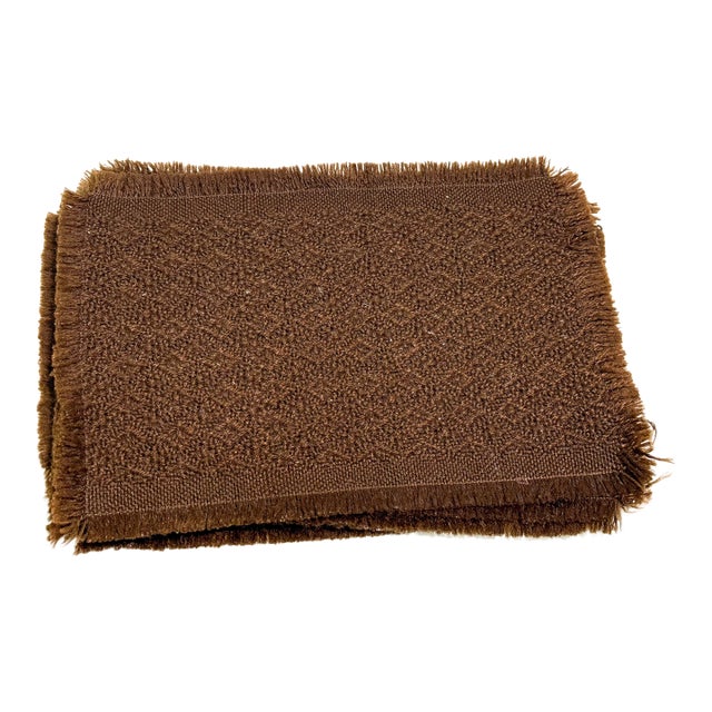 Vintage 1970s Brown Textured Woven Fringe Placemats - Set of 6 For Sale