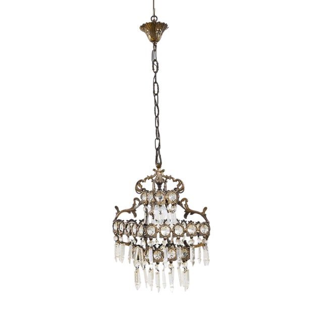 1930s Metal and Glass Chandelier For Sale
