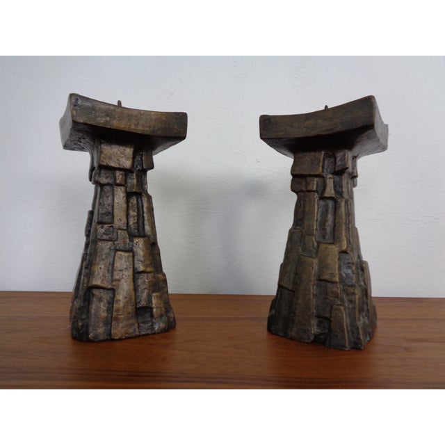 Large Brutalist Bronze Candleholder, 1960s, Set of 2 For Sale - Image 16 of 16