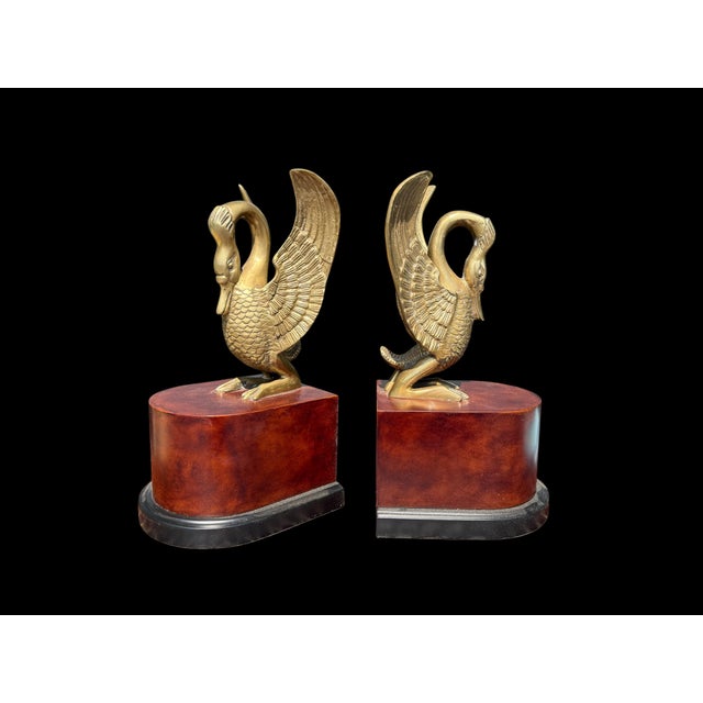Late 20th Century 20th-C. Italian Neo-Classical Style Brass Swan and Faux Burl Bookends Att. Borghese - Pair For Sale - Image 5 of 6