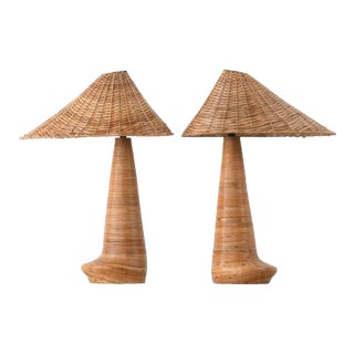 Chloe Rattan Table Lamp, Wicker Shade, Bedroom Lamps, Living Room Lamps, Unique Lighting - a Pair For Sale