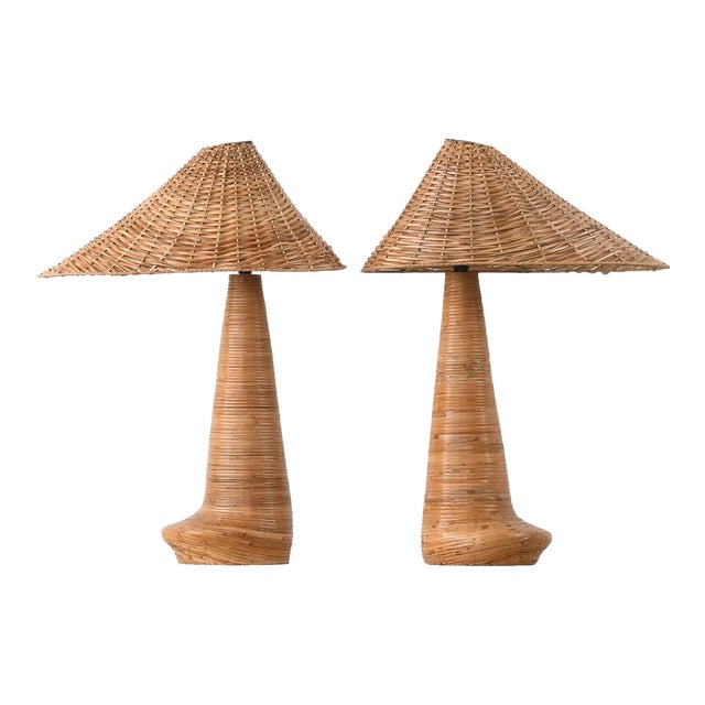 Chloe Rattan Table Lamp, Wicker Shade, Bedroom Lamps, Living Room Lamps, Unique Lighting - a Pair For Sale