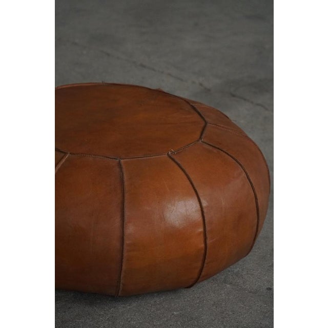 1960s Vintage Moroccan Handmade Leather Ottoman with Rosette Detailing, 1960s For Sale - Image 5 of 16