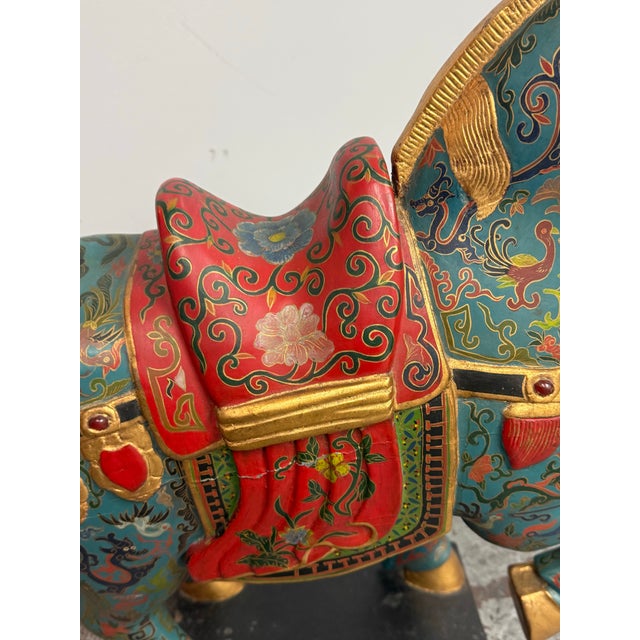 Chinese Republic Period-Style Cloisonné Painted Wooden Horse, Vintage For Sale In San Francisco - Image 6 of 13
