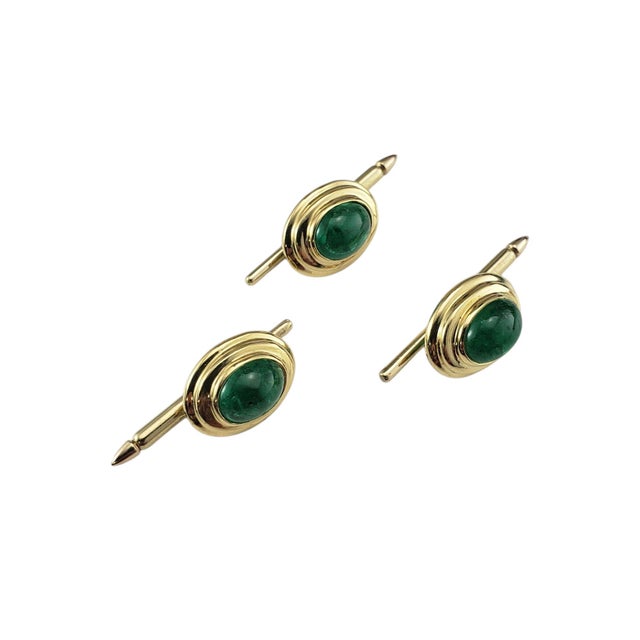 14K Yellow Gold Lab Grown Emerald Button Covers Set of 3 JAGi Certified- These elegant button covers each feature one...