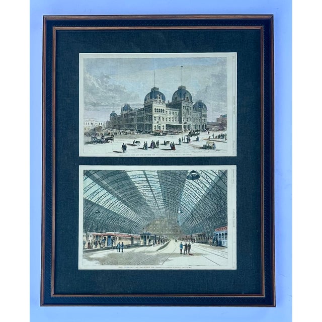 Charcoal Grand Central Station New York City Framed Pair (Interior & Exterior Views), 1872 For Sale - Image 8 of 8