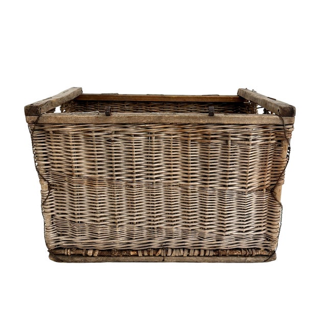Wood Antique French Wicker Wine Bottle Storage Crate For Sale - Image 7 of 11