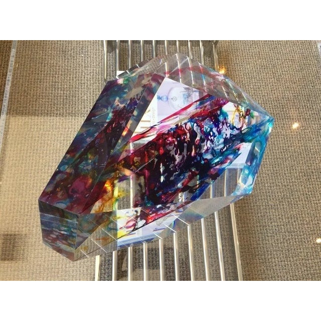 Plastic Lucite "Diamond" Sculpture with Infused Colors For Sale - Image 7 of 13