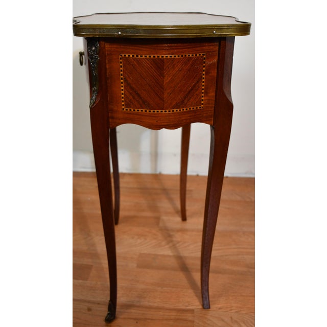 Brown 1910 Antique French Louis XV Walnut Satin Wood Inlay Nightstand Table France For Sale - Image 8 of 14