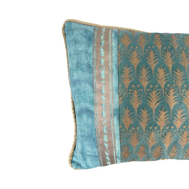 Vintage Italian Fortuny Cotton and silk in turquoise and gold, filled with natural down.