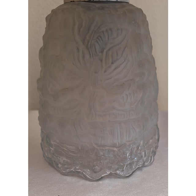 Pink Vintage Table Lamp with Frosted Relief Glass Base and Pink Fabric Shade, 1970s For Sale - Image 8 of 9