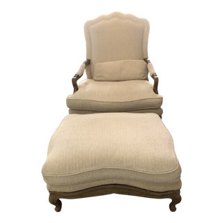 1980s Vintage Baker Country French Lounge Chair & Ottoman For Sale