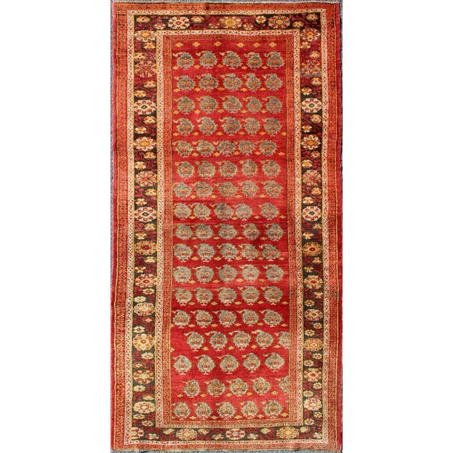 Red Vintage Turkish Oushak Rug in Rich Red With Allover Floral Rosette Pattern For Sale - Image 8 of 8