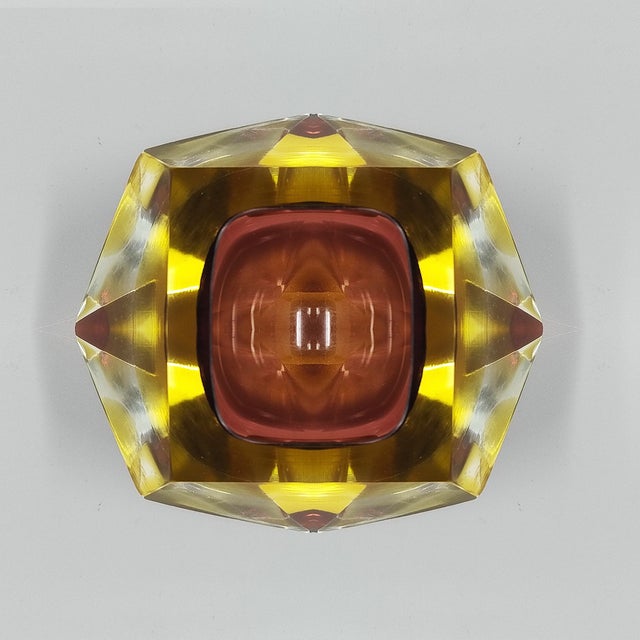 Flavio Poli Vintage Italian Amber and Yellow Ashtray by Flavio Poli for Seguso, 1960s For Sale - Image 4 of 6