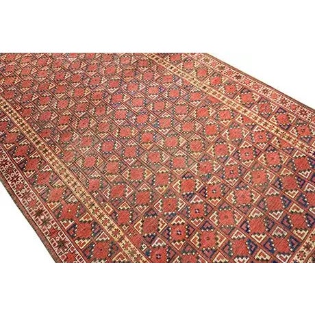 Red Wonderful Red Color With Rhombus Geometric Design Antique Asian Ersari Beshir Rug For Sale - Image 8 of 12