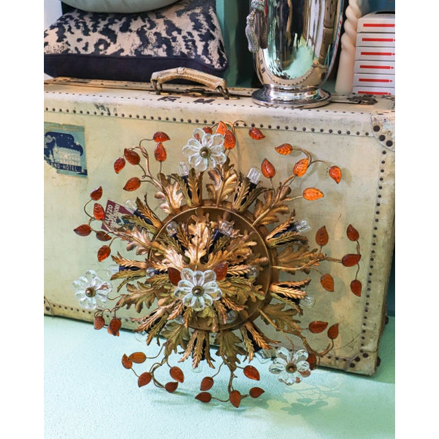 Crystal & Gilt Iron 15-Light Flush Mount from Maison Baguès For Sale - Image 6 of 9