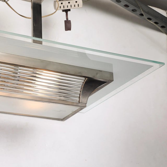 Metal Art Deco Machine Age Silvered Bronze & Glass Rod Chandelier by Petitot For Sale - Image 7 of 15