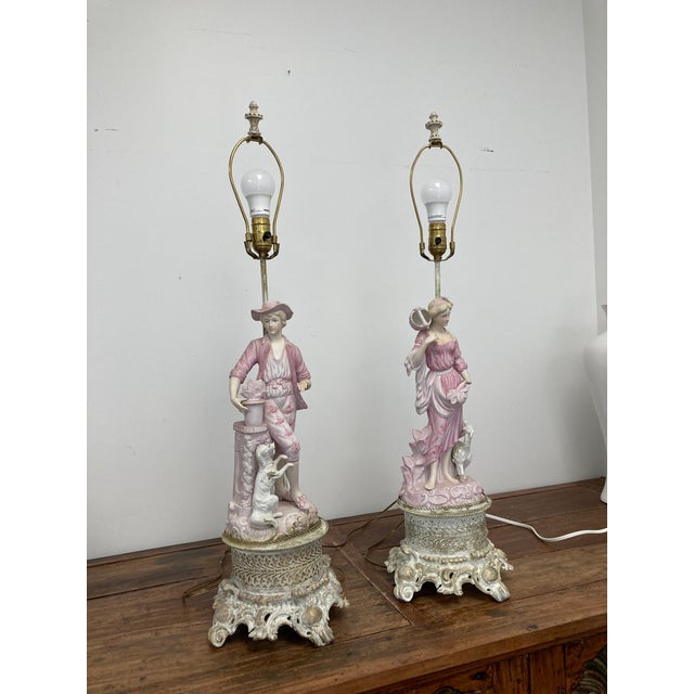 Vintage Hand Painted Bisque Figurine Table Lamps a Pair Chairish