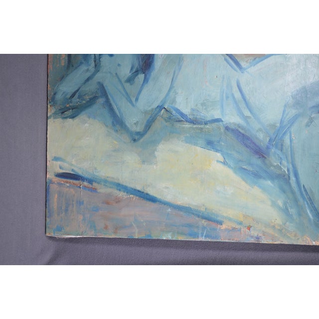 1970s Rayuz (20th Century) “Blue Reclining Nude”, Oil on Canvas, Signed For Sale - Image 5 of 11