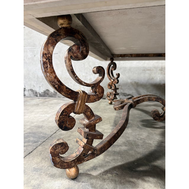 Kreiss Attributed to Kreiss Magellan Square Travertine Coffee Table Wrought Iron Base For Sale - Image 4 of 8