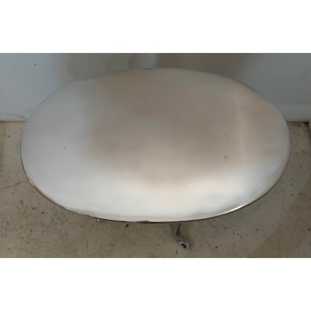Polished Aluminum Oval Pedestal Side Table With Sculptural Tripod Base For Sale - Image 10 of 10