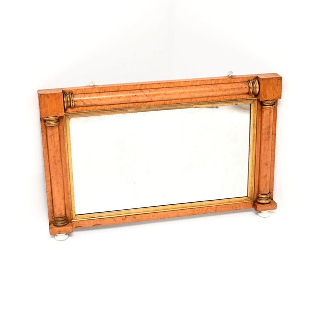 A gorgeous original antique William IV period birds eye maple over mantle mirror. This was made in England, it dates from...