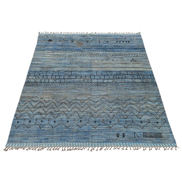 Abstract Modern Berber Blue: Hand-Woven Moroccan Style Abstract Wool Rug 9x13 For Sale - Image 3 of 12