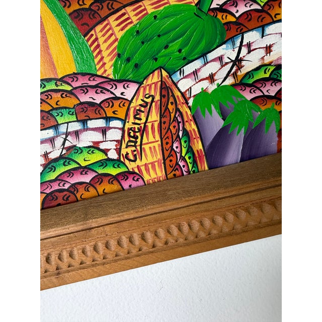 1970’s Carlo Decimus Haitian Folk Art Fruit Market Oil on Canvas Painting, Framed For Sale - Image 10 of 12