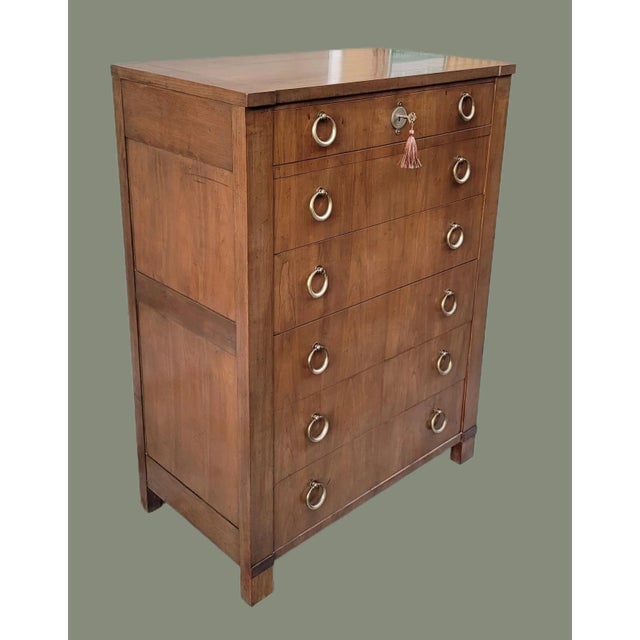French Mid 20th Century Baker Furniture French Empire Style Cherry Wood Highboy Dresser For Sale - Image 3 of 12