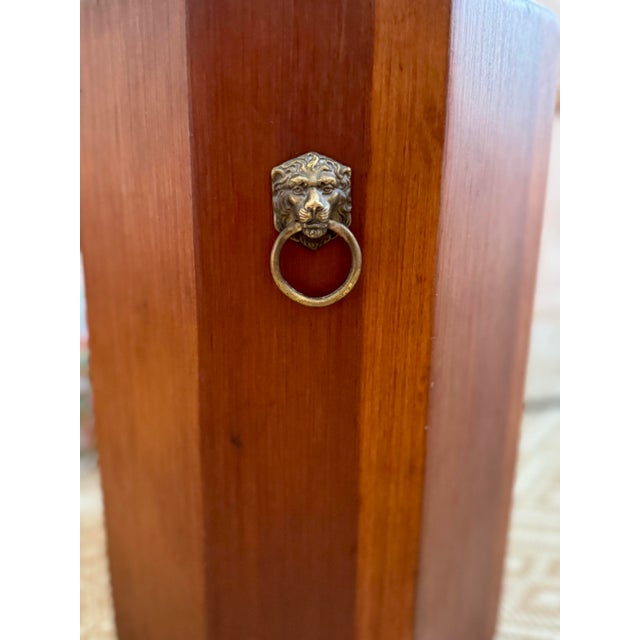 Vintage Wooden Waste Basket With Brass Lion Head Handles- For Sale - Image 9 of 9