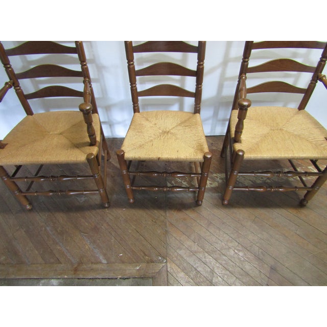 Brown Pennsylvania House Solid Cherry Set of Six Ladder Back Rush Seat Chairs. For Sale - Image 8 of 10