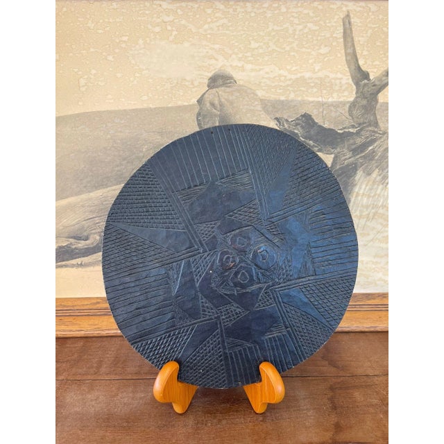 Vintage Black Color Carved Wood Platter For Sale In Seattle - Image 6 of 8
