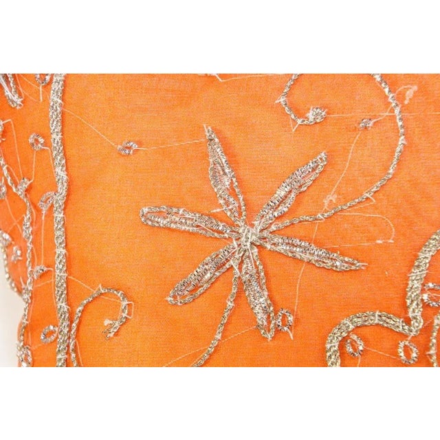 Throw Decorative Orange Accent Pillow Embellished With Sequins and Beads For Sale - Image 11 of 16