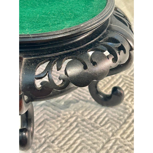 Mid 20th Century Vintage Chinoiserie Carved Hardwood 8”Round Display Stand With Pierced Apron, Hong Kong For Sale - Image 5 of 8