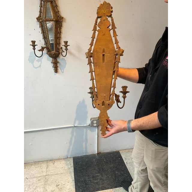 1960s Italian Carved Wood Mirrored Sconces - A Pair For Sale - Image 10 of 12